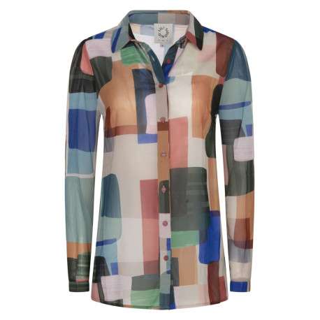 Chemisier multicolore à motif géométrique all over avec col français