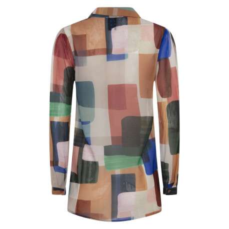 Chemisier multicolore à motif géométrique all over avec col français - Image 2