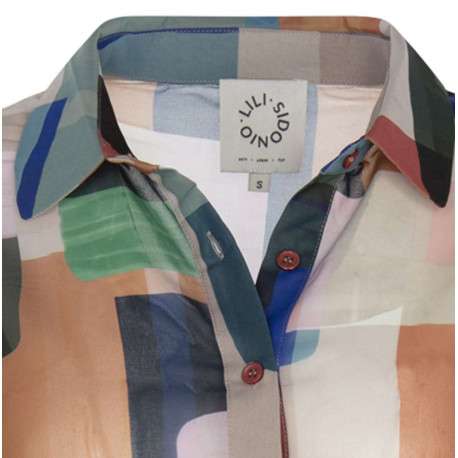 Chemisier multicolore à motif géométrique all over avec col français - Image 4