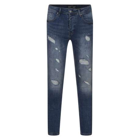 Jean troué en coton indigo uni avec une coupe skinny