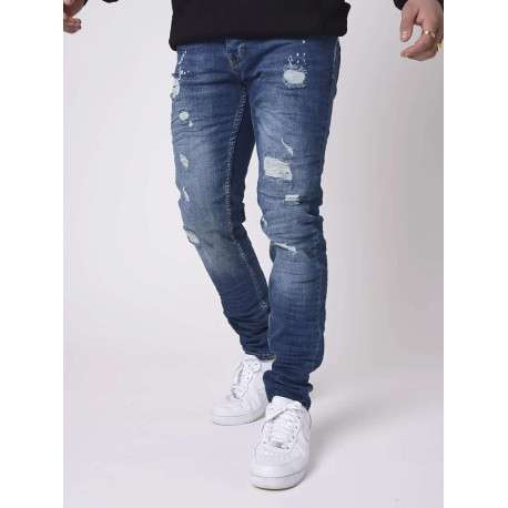 Jean troué en coton indigo uni avec une coupe skinny - Image 2