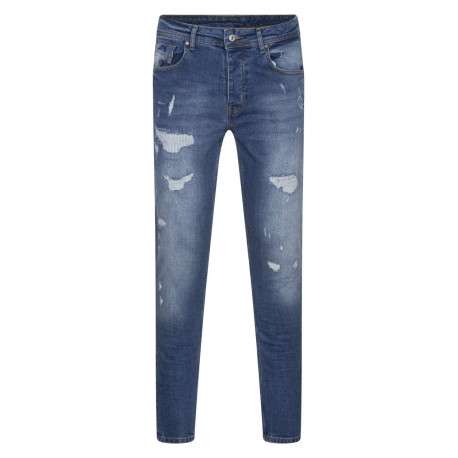 Jean bleu en coton effet délavé avec une coupe slim et une taille Intermédiaire - Image 5