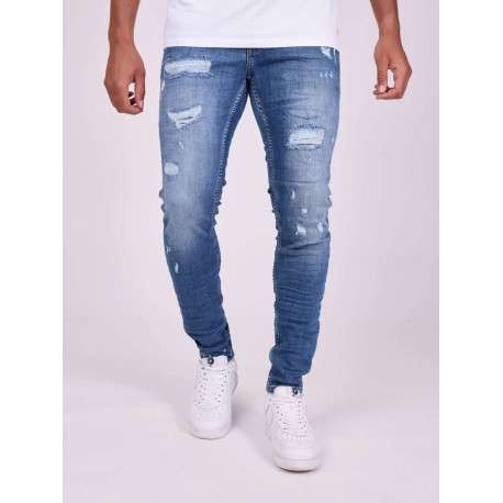 Jean bleu en coton effet délavé avec une coupe slim et une taille Intermédiaire - Image 6