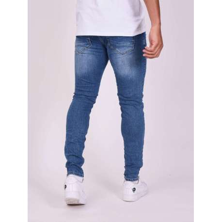 Jean bleu en coton effet délavé avec une coupe slim et une taille Intermédiaire - Image 7
