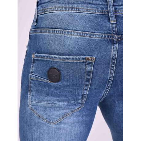 Jean bleu en coton effet délavé avec une coupe slim et une taille Intermédiaire - Image 8