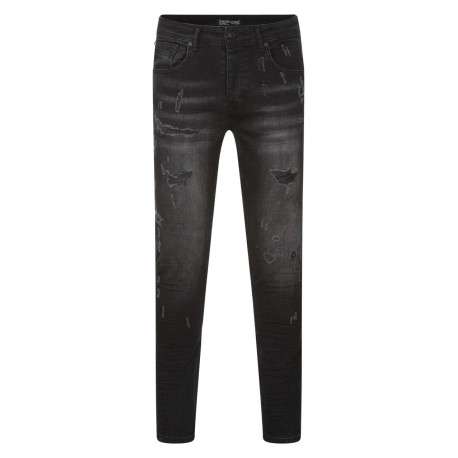 Jean en coton noir uni avec une coupe skinny et un effet troué