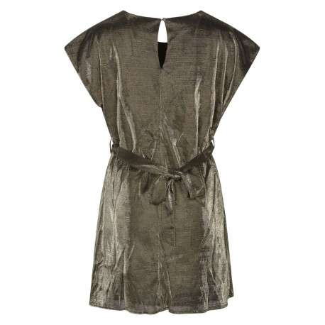 Robe courte kaki irisée avec une coupe droite col rond et à manches courtes - Image 2
