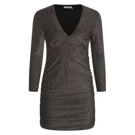 Robe courte multicolore en jersey métallique coupe moulante et col v