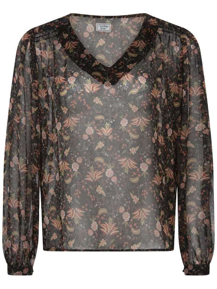 T-shirt Voile Doublé à Motifs Fleuris Vieux Rose/gris - Taille 46/48, Occasion En Très Bon état, Marque Berger Du Nord