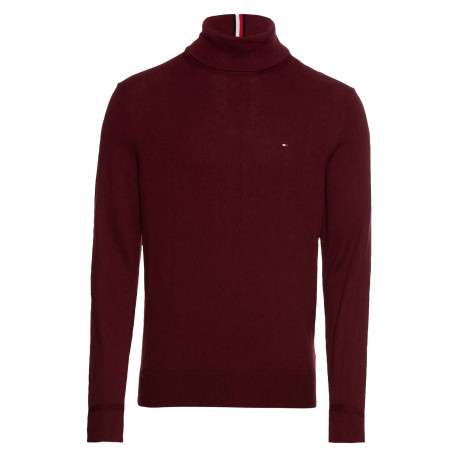Pull en coton biologique mélangé bordeaux en maille jersey à coupe droite et col roulé - Image 6