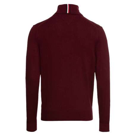 Pull en coton biologique mélangé bordeaux en maille jersey à coupe droite et col roulé - Image 7