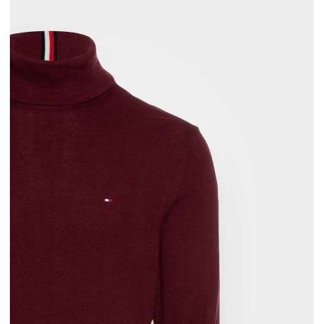 Pull en coton biologique mélangé bordeaux en maille jersey à coupe droite et col roulé - Image 8