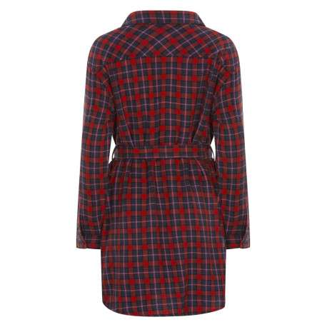 Robe courte en coton multicolore carreaux col italien et à manches longues - Image 2