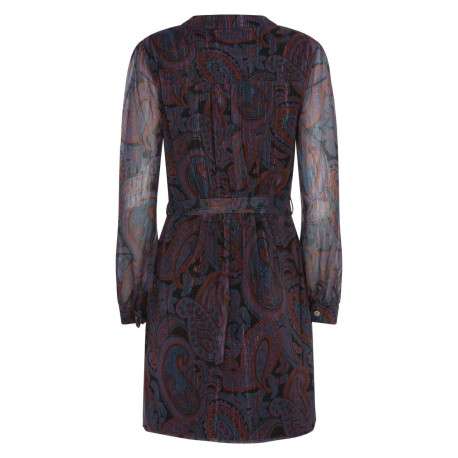 Robe courte bordeaux imprimé cachemire à coupe droite col v et à manches longues - Image 2