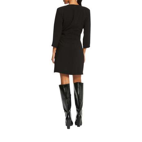 Robe courte noire unie effet gauffré avec une coupe droite col v et à manches courtes - Image 6