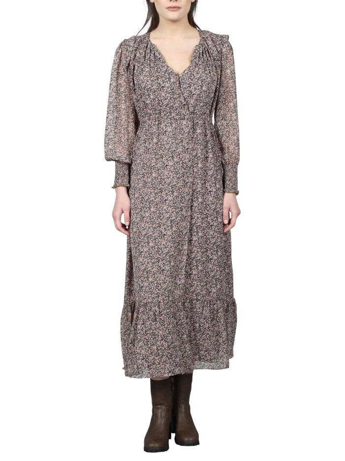 Robe mi-longue rose imprimé...