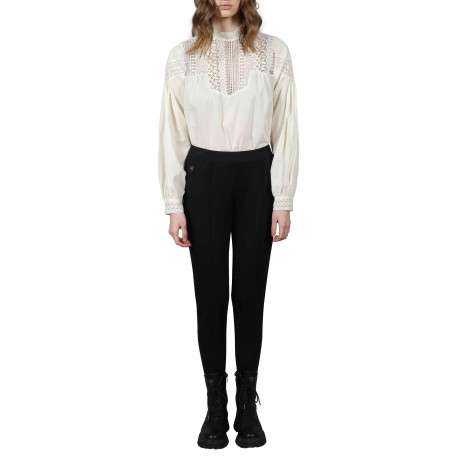 Pantalon noir uni avec une coupe slim et taille élastiquée - Image 2