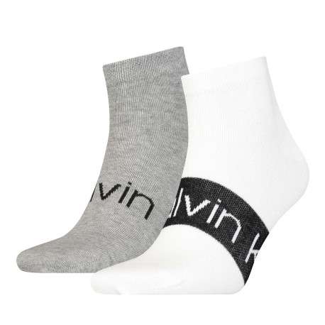 Lot de 2 paires de chaussettes mi-hautes grises et blanches avec inscription Calvin Klein pour homme - Image 2
