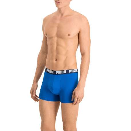 Lot de deux boxers bleus unis avec tailles élastiquées marine et marque blanche - Image 2