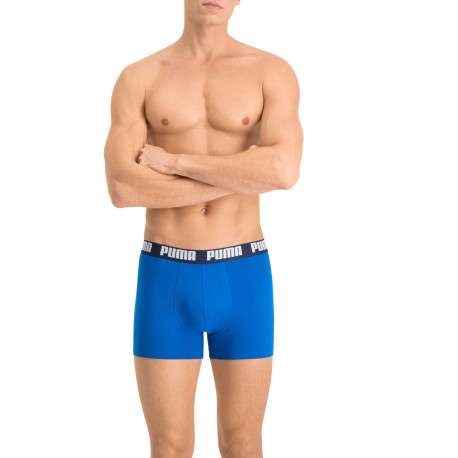Lot de deux boxers bleus unis avec tailles élastiquées marine et marque blanche - Image 5