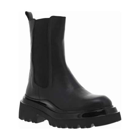 Boots chunky en cuir noires à semelles décrochés moyen