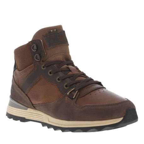 Bottines en cuir brunes à semelle plat à talon plate et à lacets