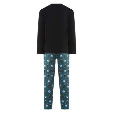 Pyjama Long en coton biologique noir imprimé teddy avec une coupe fermée et col rond - Image 2