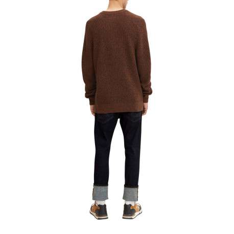 Pull en coton maille moulinée marron avec une coupe droite et col rond - Image 2