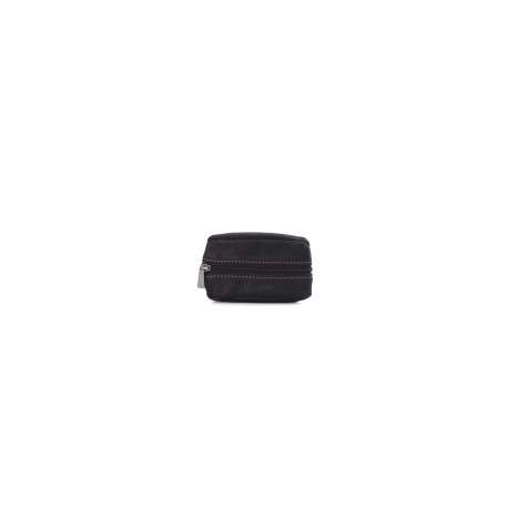 Porte-monnaie noir uni en cuir à fermeture zippée et logo embossée - Image 2