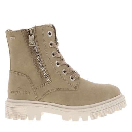 Bottines taupe fourrées à semelle plate à talon décroché bas et à lacets et zip latéral - Image 2