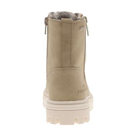 Bottines taupe fourrées à semelle plate à talon décroché bas et à lacets et zip latéral - Image 4