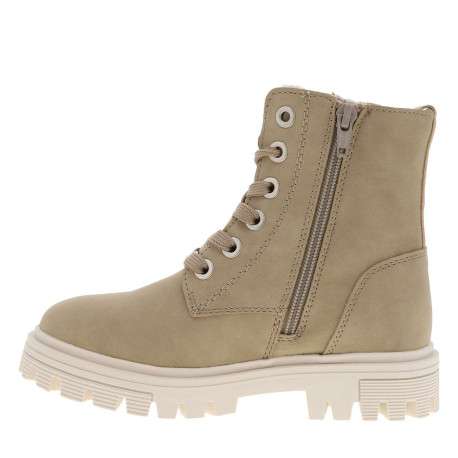 Bottines taupe fourrées à semelle plate à talon décroché bas et à lacets et zip latéral - Image 3
