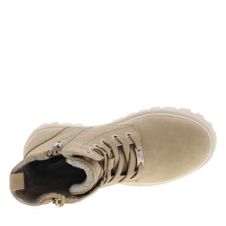 Bottines taupe fourrées à semelle plate à talon décroché bas et à lacets et zip latéral - Image 5