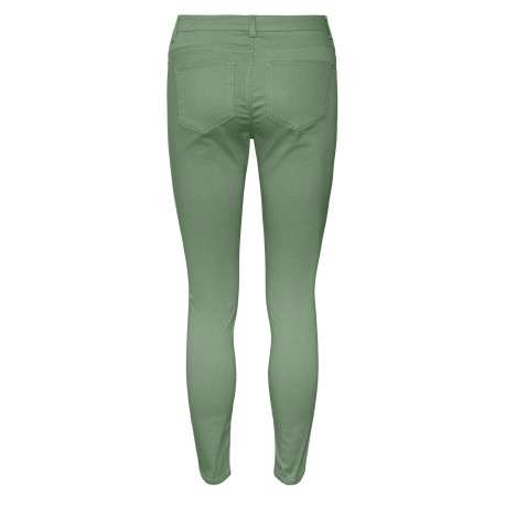 Pantalon en coton mélangé vert uni à coupe slim et ceinture boutonnée - Image 4