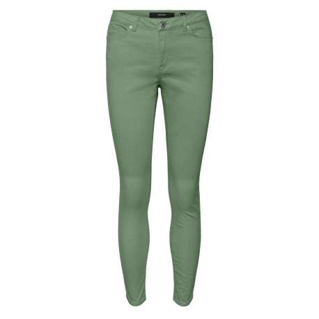 Pantalon en coton mélangé vert uni à coupe slim et ceinture boutonnée - Image 9
