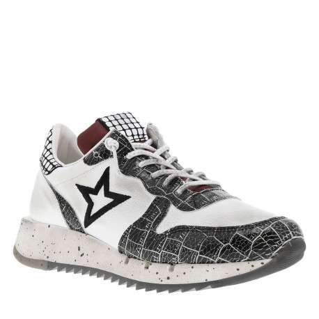 Sneakers en cuir effet usé blanc à semelle running semi-compensée et à chevillière slip-on