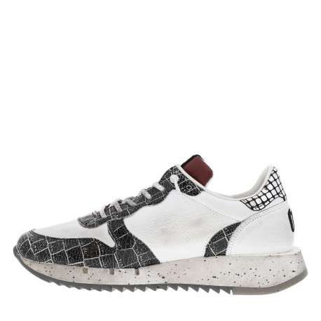 Sneakers en cuir effet usé blanc à semelle running semi-compensée et à chevillière slip-on - Image 3