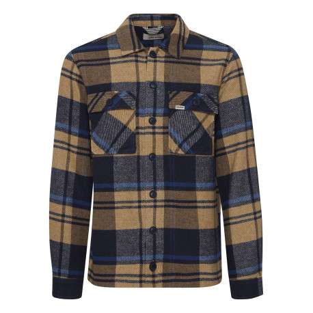 Chemise beige carreaux coupe droite col français et à manches longues