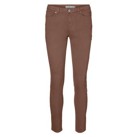 Pantalon en coton mélangé chocolat uni avec une coupe slim