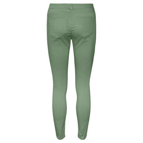 Pantalon en coton mélangé vert uni à coupe slim et ceinture boutonnée - Image 5