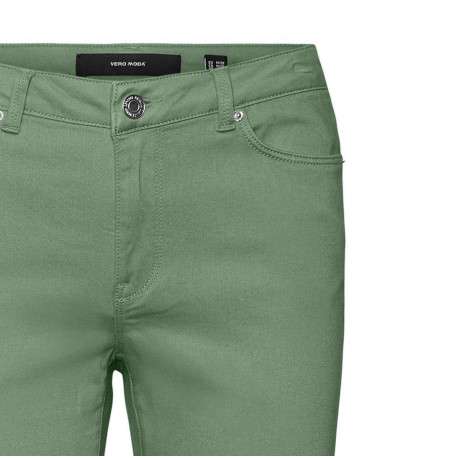 Pantalon en coton mélangé vert uni à coupe slim et ceinture boutonnée - Image 7