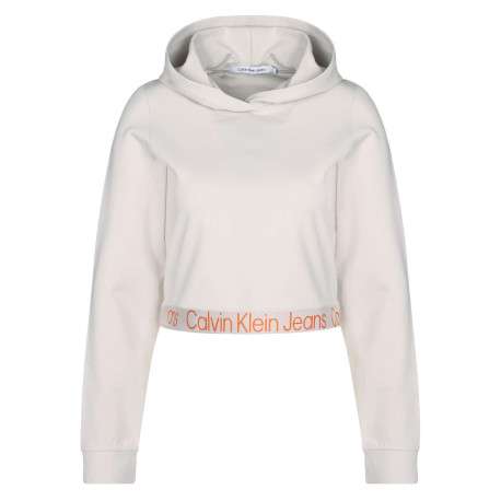Sweat à capuche écru uni avec une coupe cropped