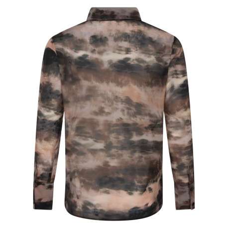 Chemise chocolat imprimé camouflage à coupe droite col italien et à manches longues - Image 2