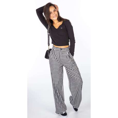 Pantalon Chino Hr Wide Leg Pant blanc vichy avec une coupe bootcut et des poches latérales