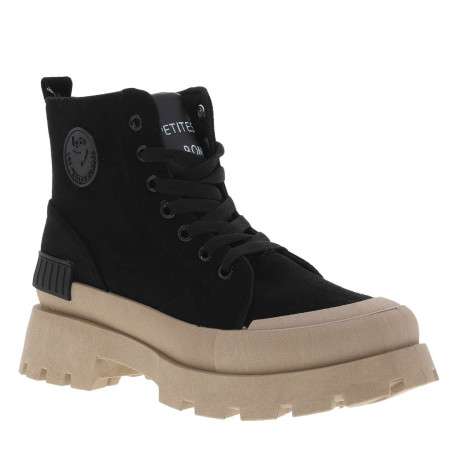 Bottines noires à semelle plateforme compensée à talon décroché moyen et à lacets plats