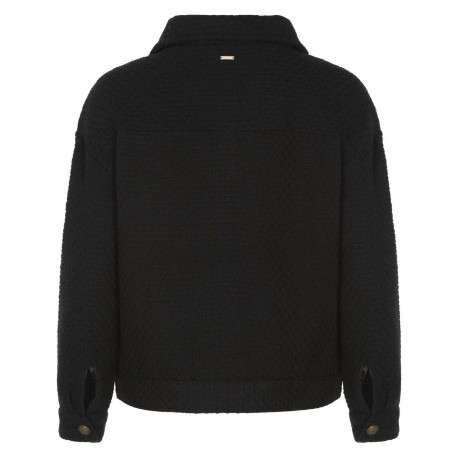Blouson noir en point de manne avec une coupe droite et col italien - Image 2