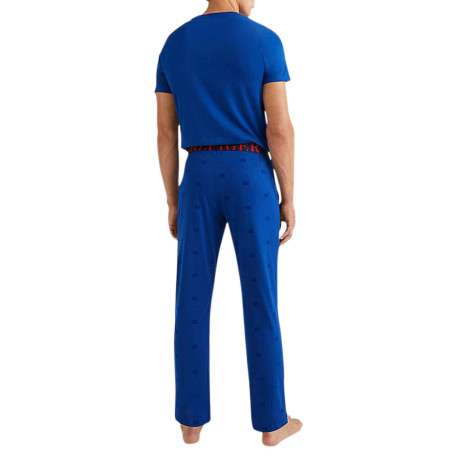 Pantalon de pyjama en coton biologique bleu avec une coupe droite et logo all-over - Image 2