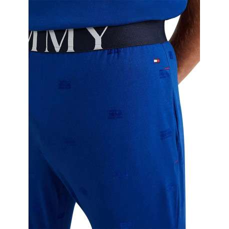 Pantalon de pyjama en coton biologique bleu avec une coupe droite et logo all-over - Image 3