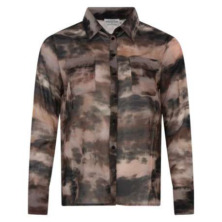 Chemise chocolat imprimé camouflage à coupe droite col italien et à manches longues