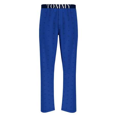 Pantalon de pyjama en coton biologique bleu avec une coupe droite et logo all-over